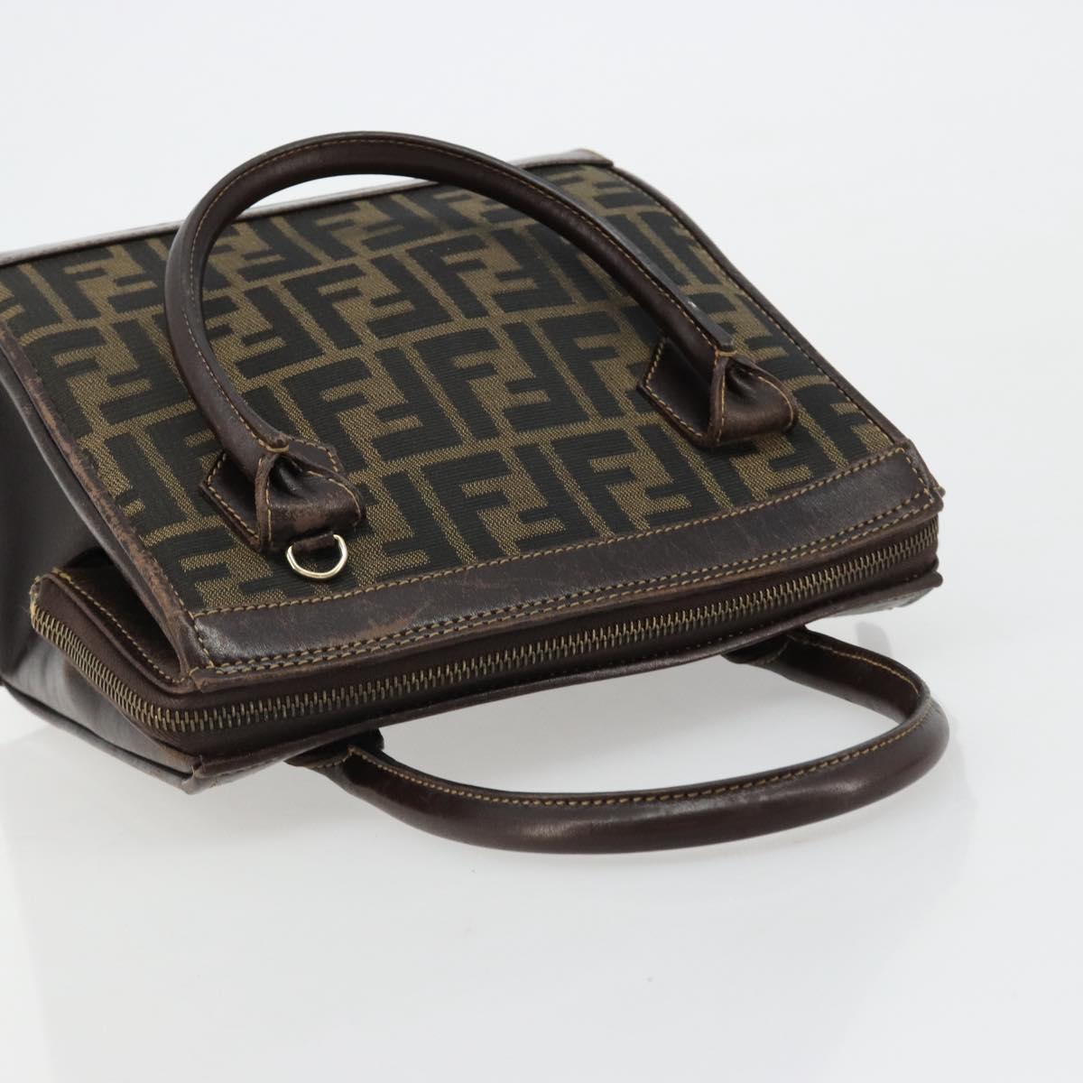FENDI Zucca Canvas Hand Bag 2way Black Brown gold Auth 184637