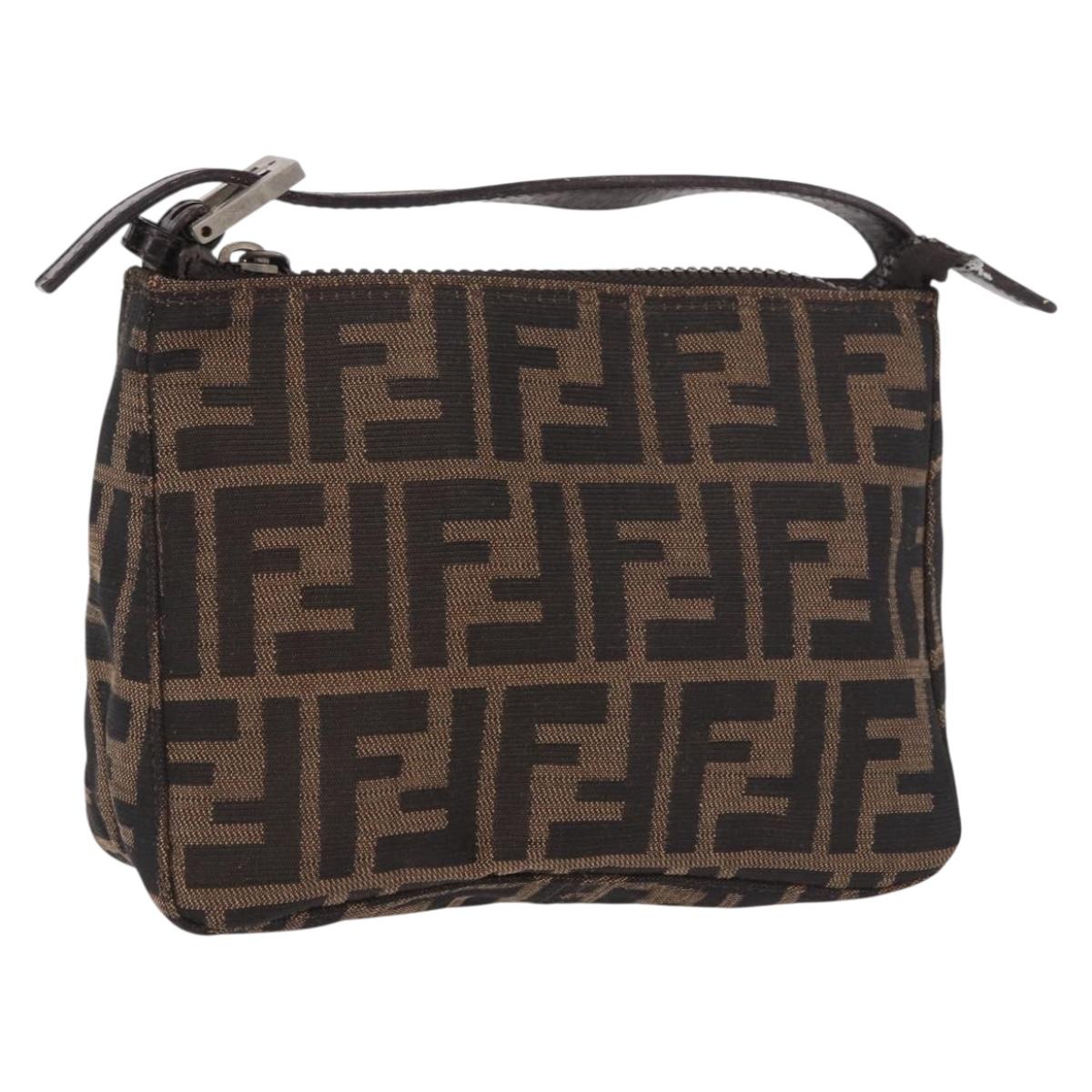 FENDI Zucca Canvas Hand Bag Black Brown Auth 184638