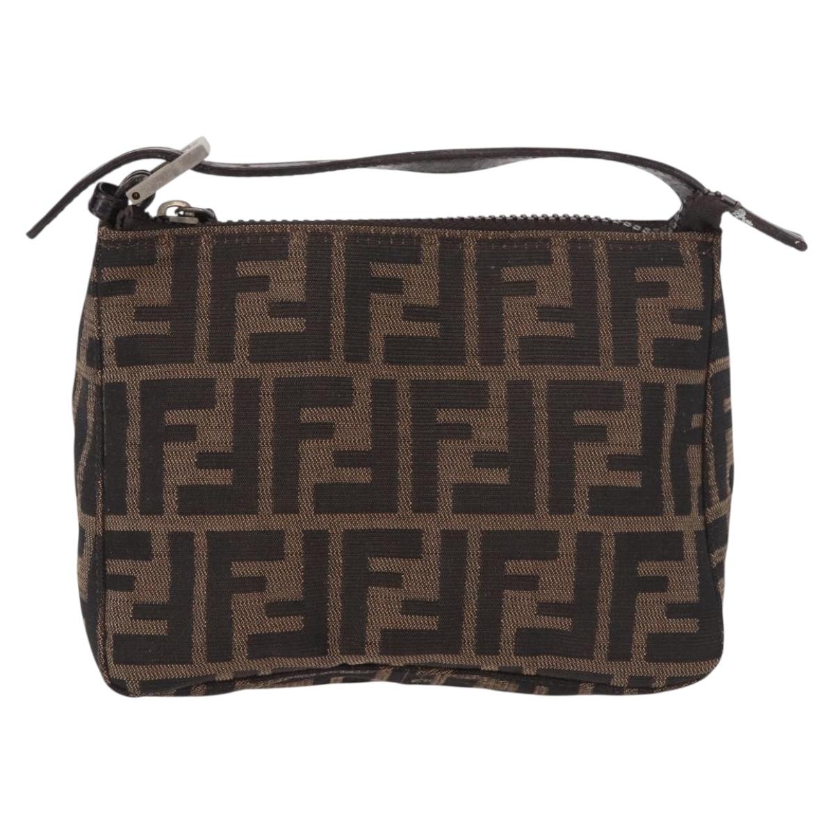 FENDI Zucca Canvas Hand Bag Black Brown Auth 184638