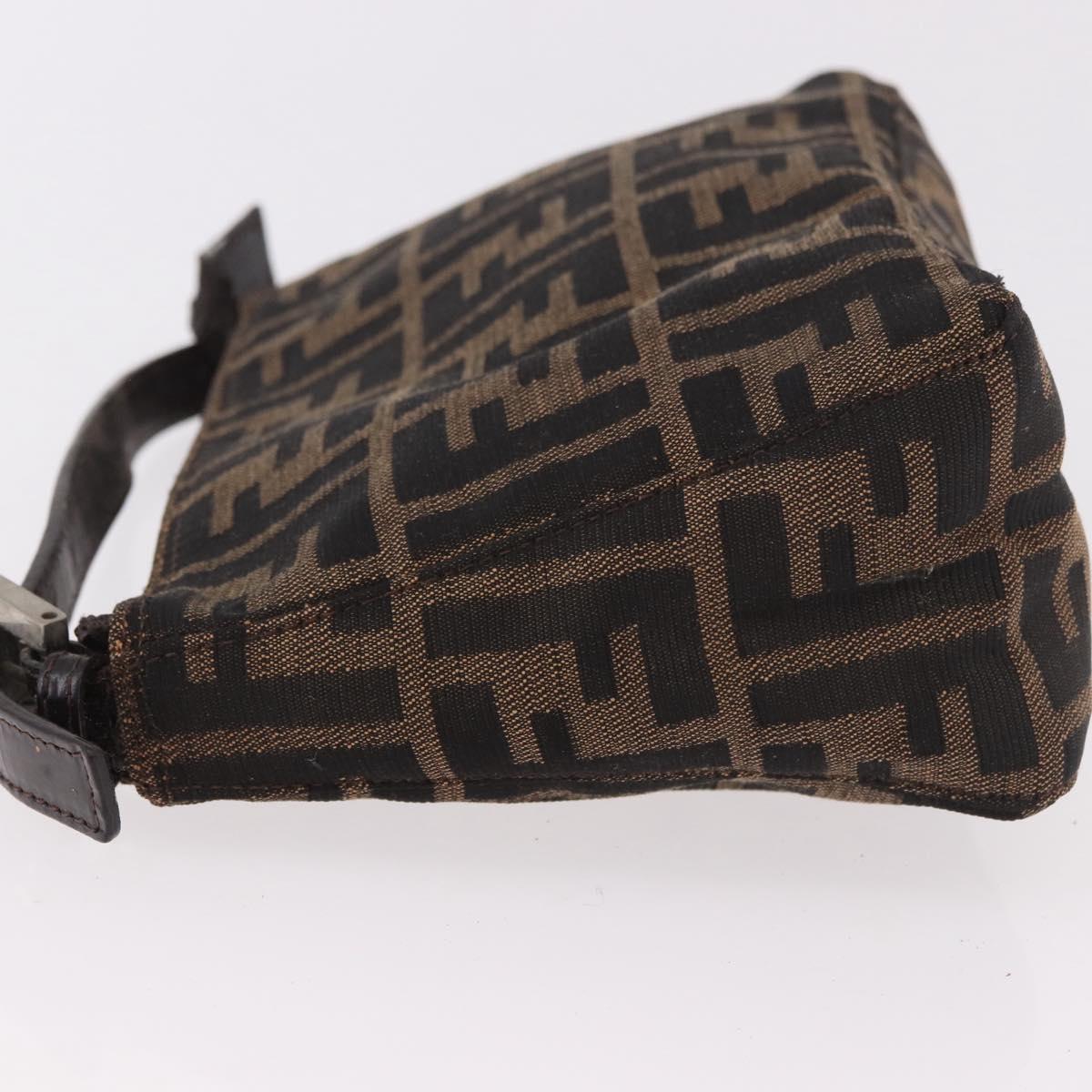 FENDI Zucca Canvas Hand Bag Black Brown Auth 184638
