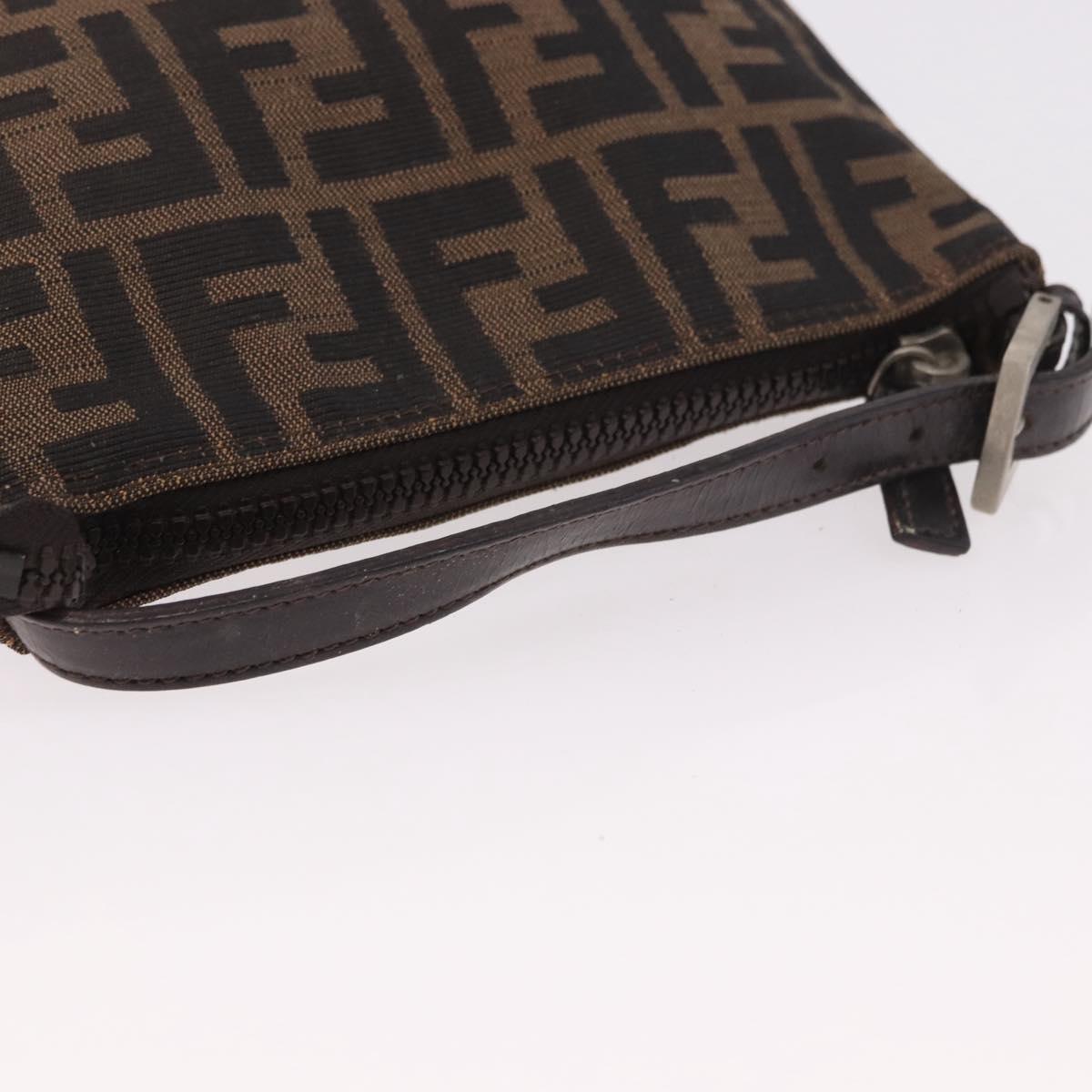 FENDI Zucca Canvas Hand Bag Black Brown Auth 184638