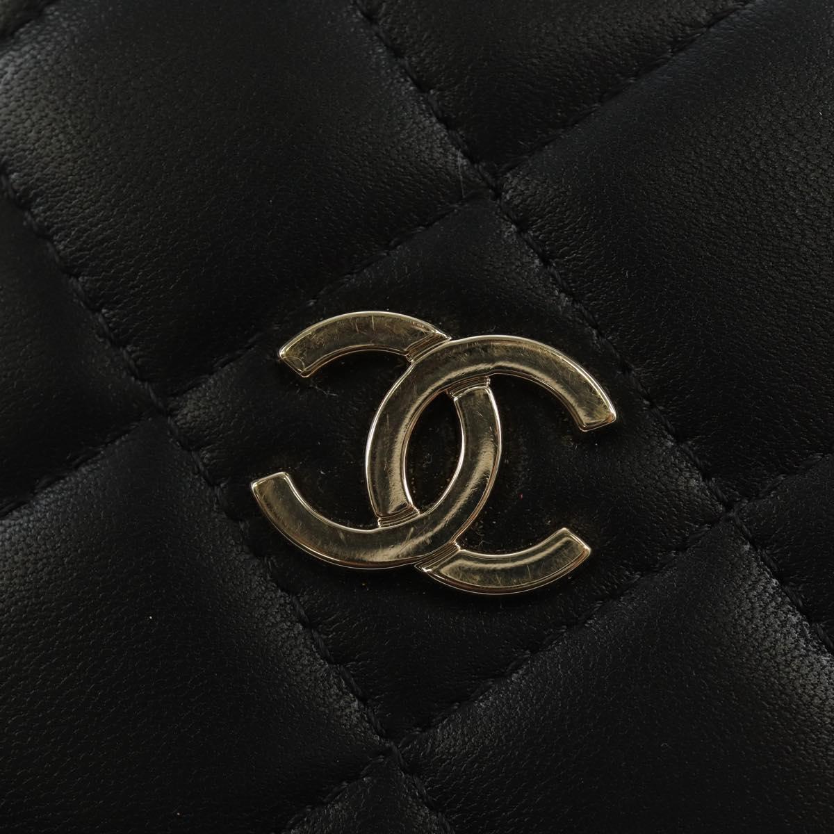 CHANEL Matelasse Chain Shoulder Pouch Lamb Skin Black Gold CC Auth 184641SAM