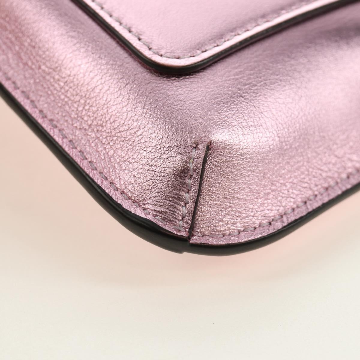 FENDI Pouch Shoulder Bag Leather Pink Silver Auth 184645M