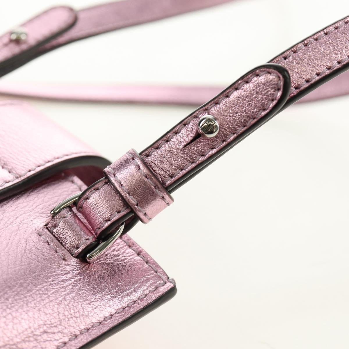 FENDI Pouch Shoulder Bag Leather Pink Silver Auth 184645M
