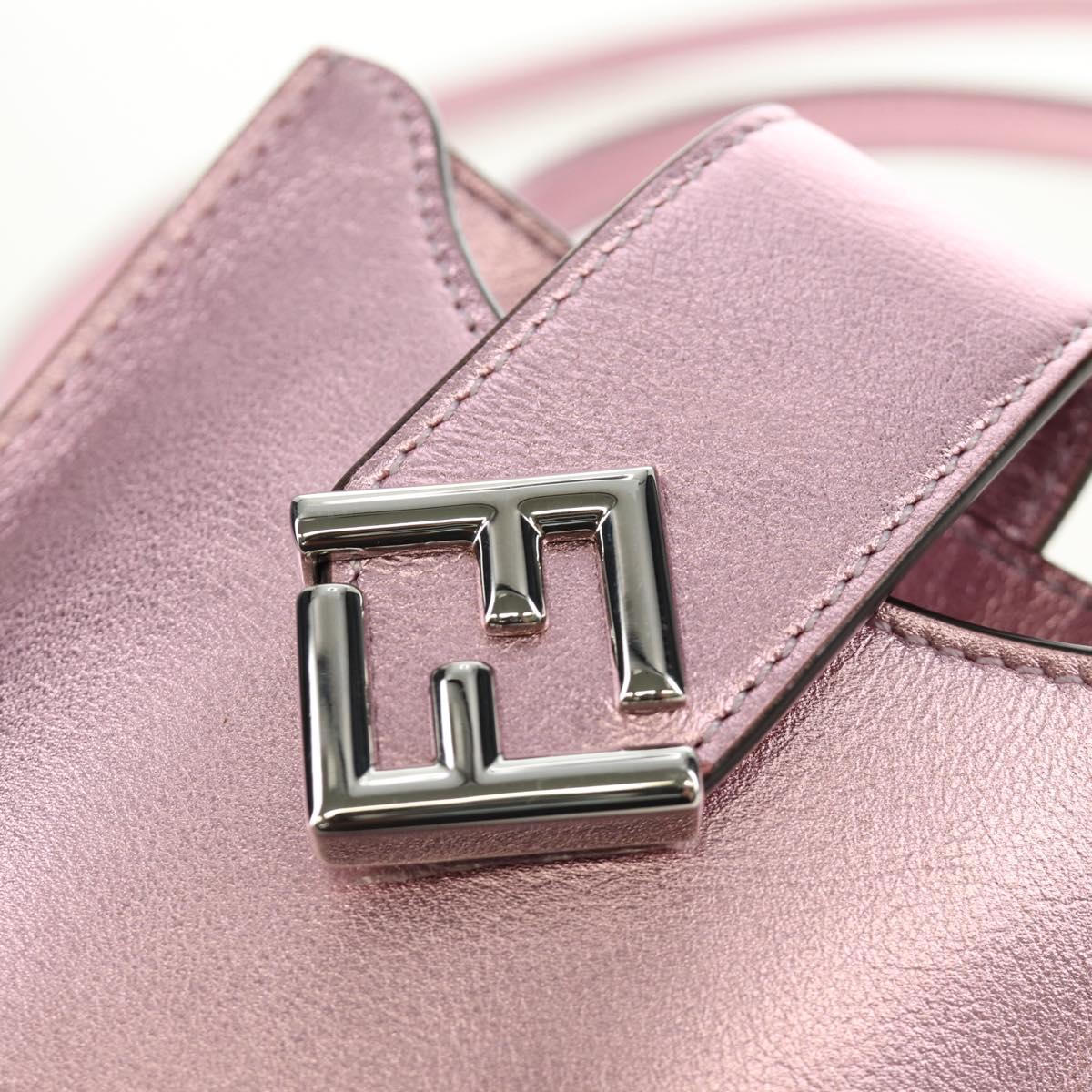 FENDI Pouch Shoulder Bag Leather Pink Silver Auth 184645M
