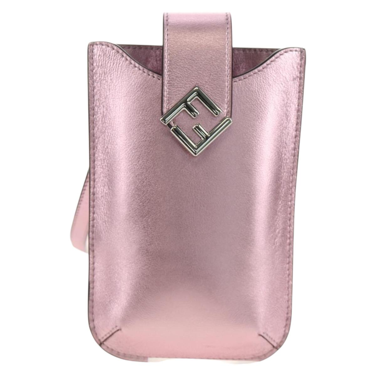 FENDI Pouch Shoulder Bag Leather Pink Silver Auth 184645M