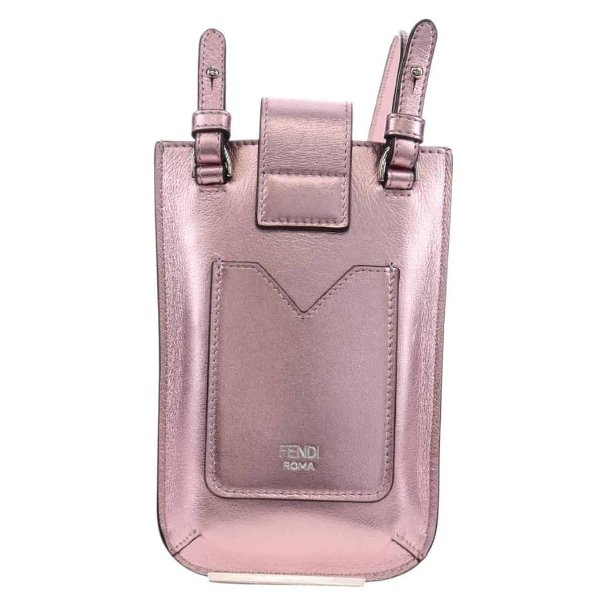 FENDI Pouch Shoulder Bag Leather Pink Silver Auth 184645M