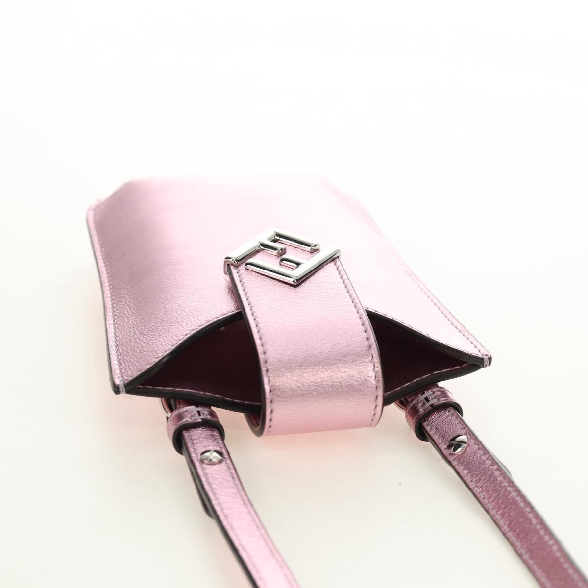 FENDI Pouch Shoulder Bag Leather Pink Silver Auth 184645M