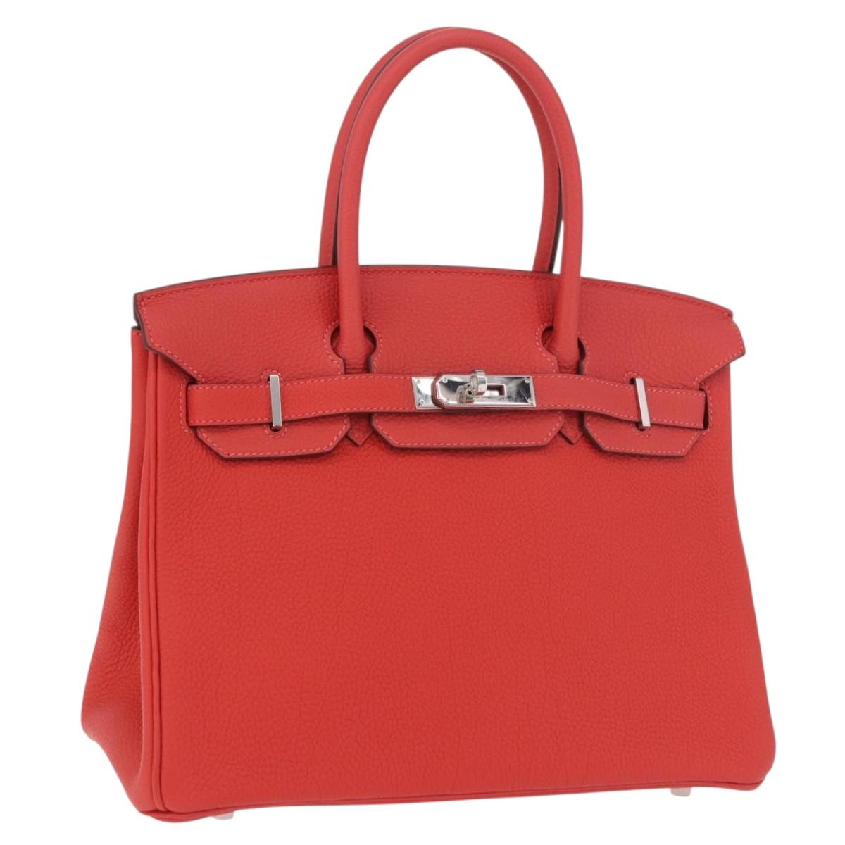 HERMES Birkin 30 Hand Bag Taurillon Leather Red Silver Auth 184651SAM