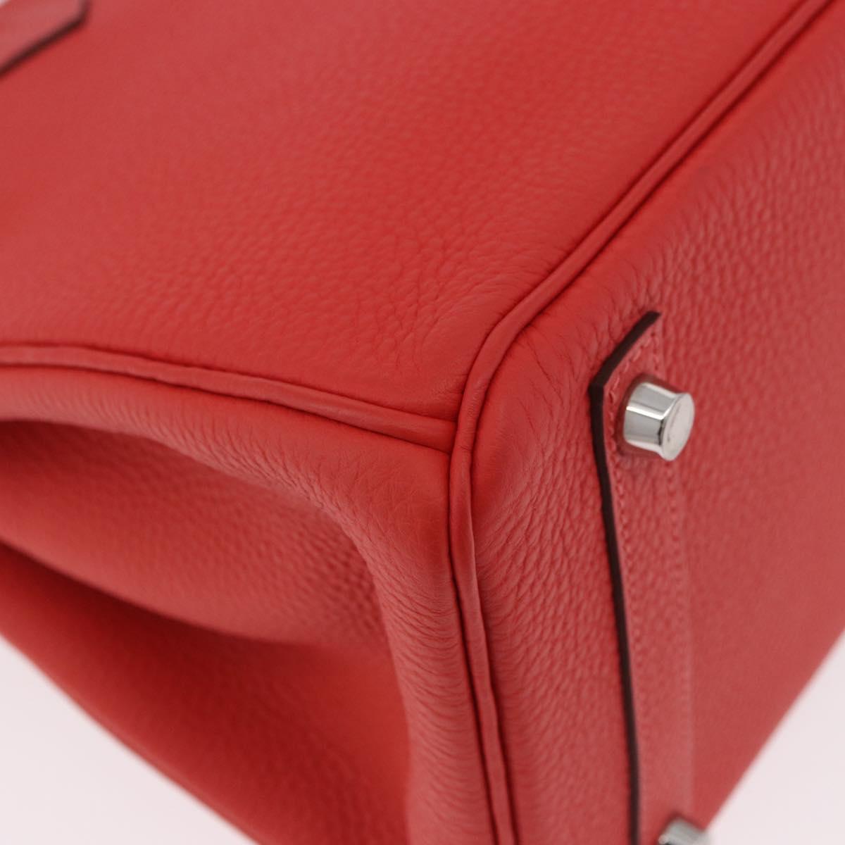 HERMES Birkin 30 Hand Bag Taurillon Leather Red Silver Auth 184651SAM