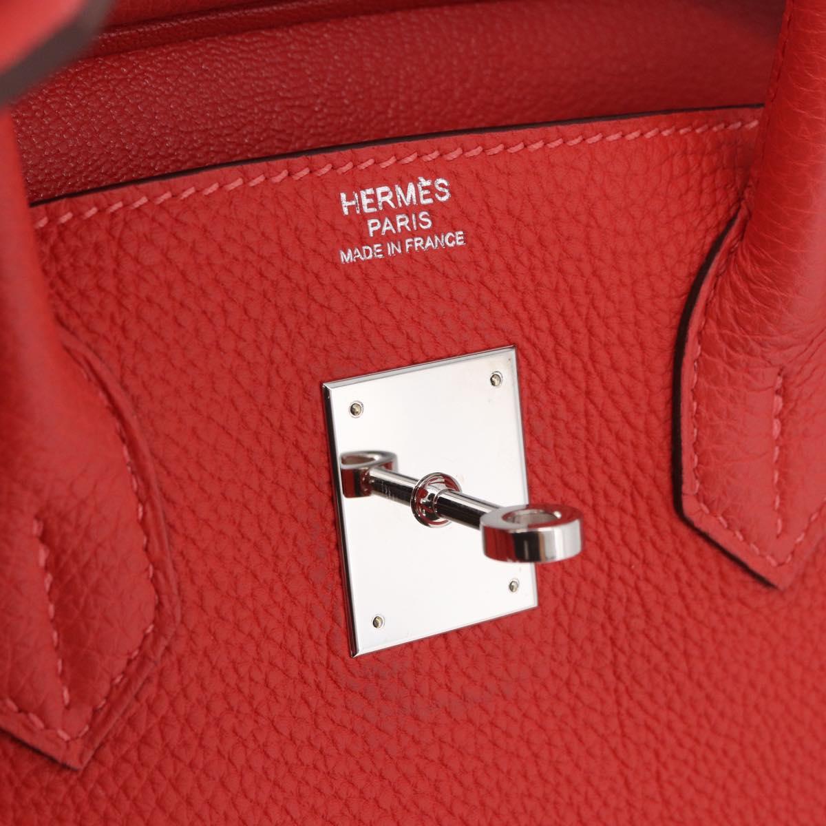 HERMES Birkin 30 Hand Bag Taurillon Leather Red Silver Auth 184651SAM