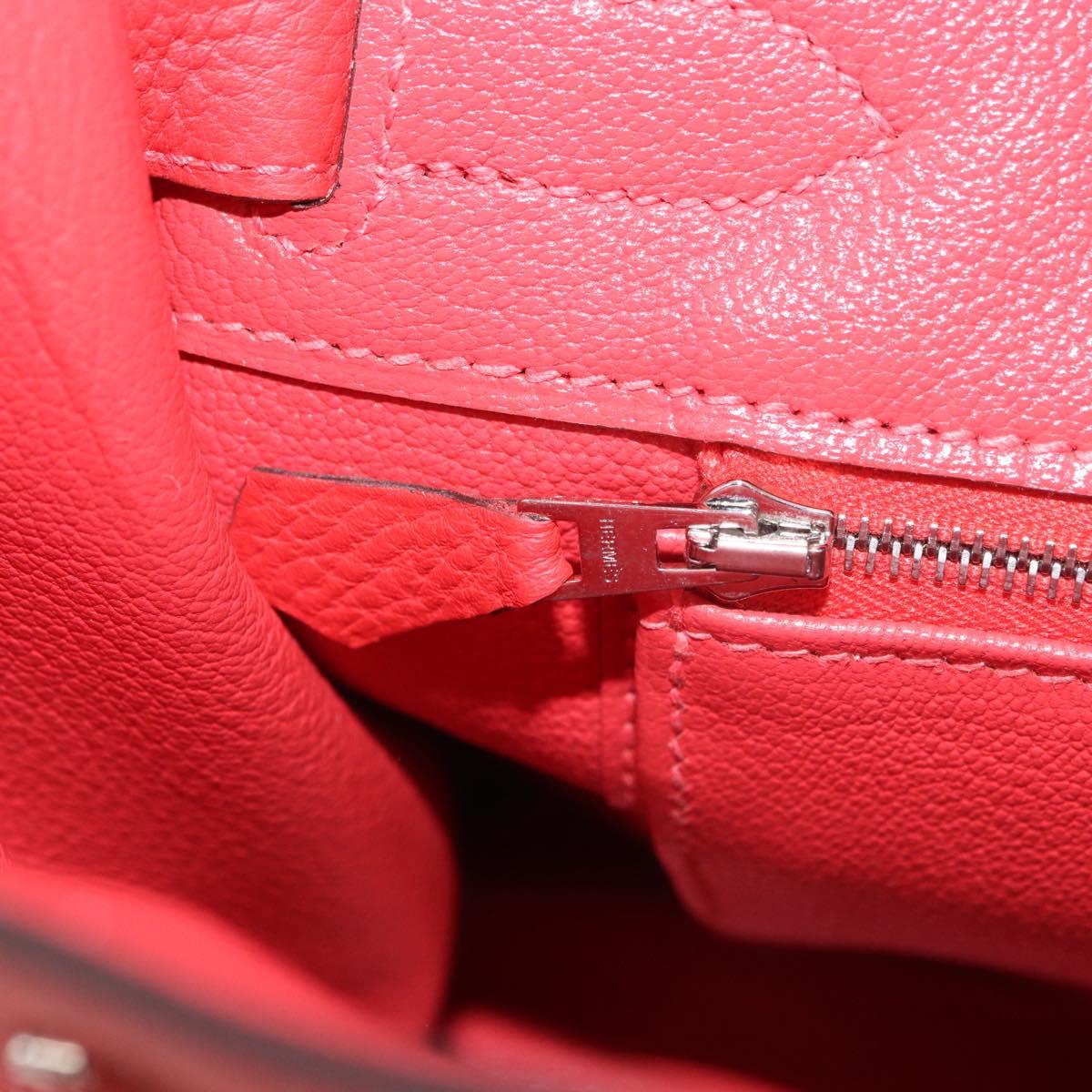 HERMES Birkin 30 Hand Bag Taurillon Leather Red Silver Auth 184651SAM