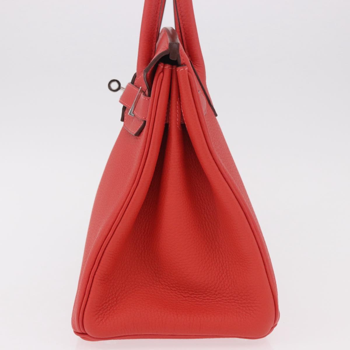 HERMES Birkin 30 Hand Bag Taurillon Leather Red Silver Auth 184651SAM