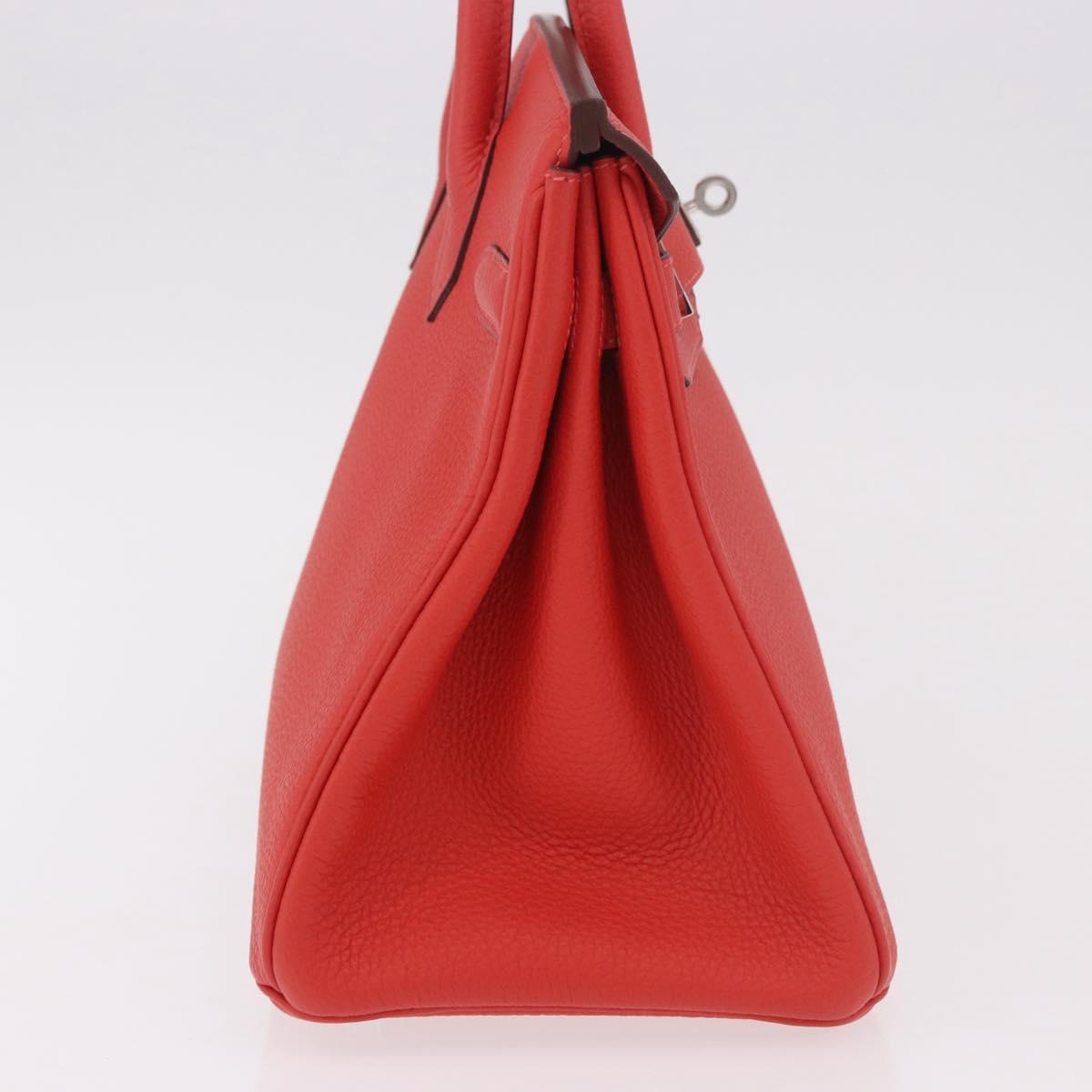HERMES Birkin 30 Hand Bag Taurillon Leather Red Silver Auth 184651SAM