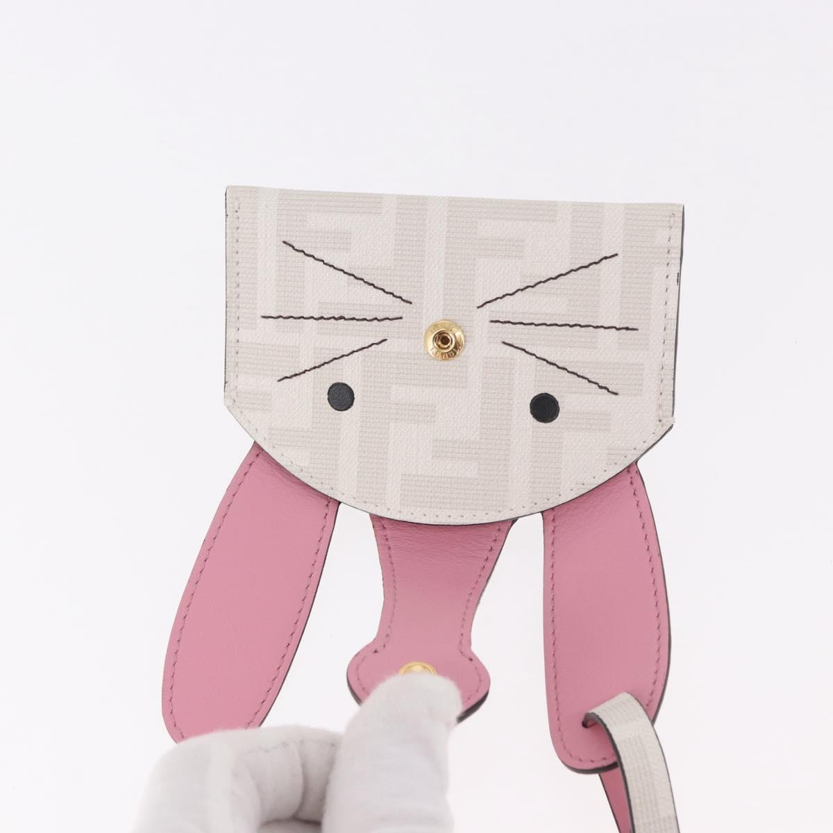 FENDI Zucca Canvas Best Friends Forever Rabbit Card Case White Gold Auth 184654M