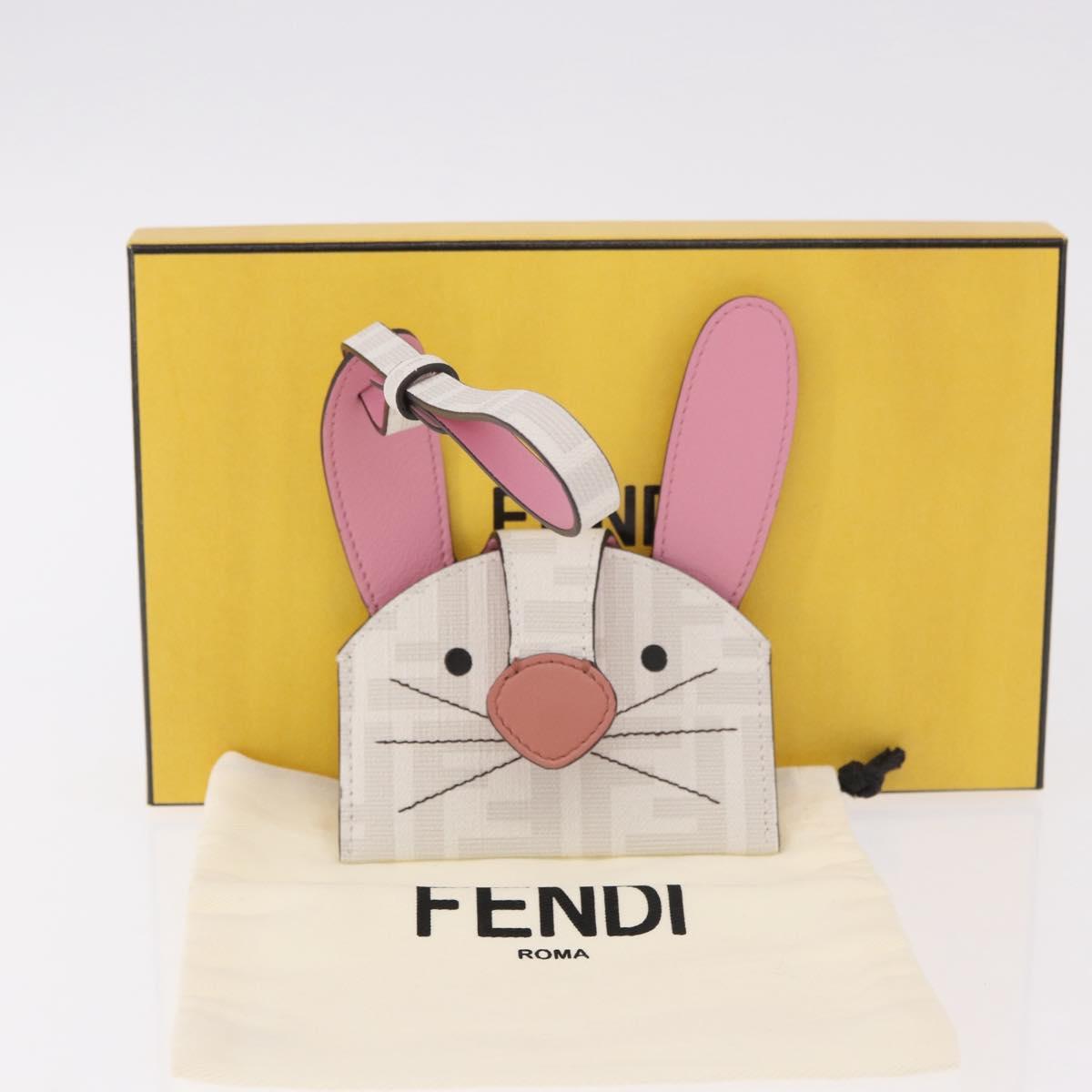 FENDI Zucca Canvas Best Friends Forever Rabbit Card Case White Gold Auth 184654M