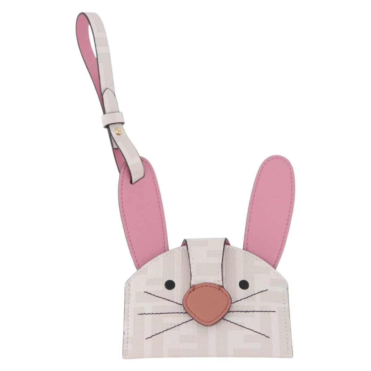 FENDI Zucca Canvas Best Friends Forever Rabbit Card Case White Gold Auth 184654M