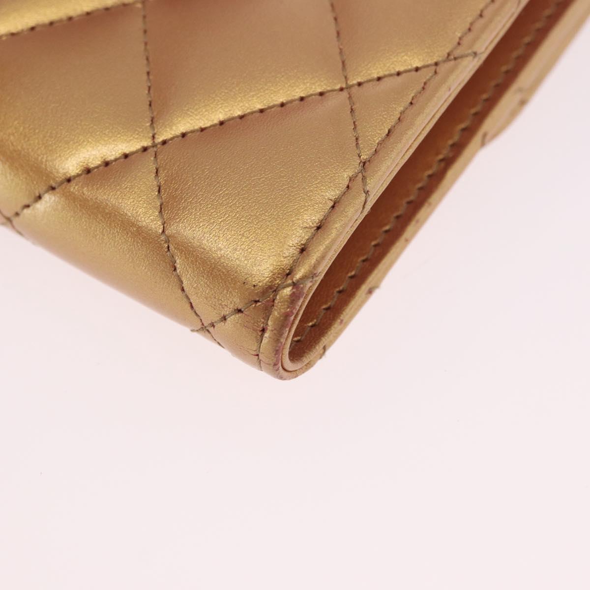 CHANEL Matelasse Compact Wallet Lamb Skin Gold CC Auth 184655M