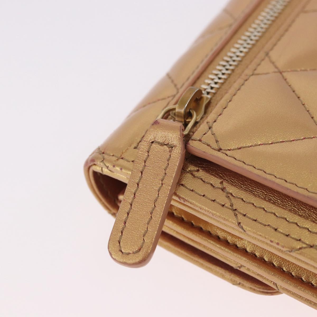 CHANEL Matelasse Compact Wallet Lamb Skin Gold CC Auth 184655M