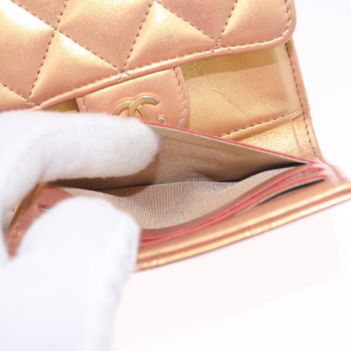 CHANEL Matelasse Compact Wallet Lamb Skin Gold CC Auth 184655M