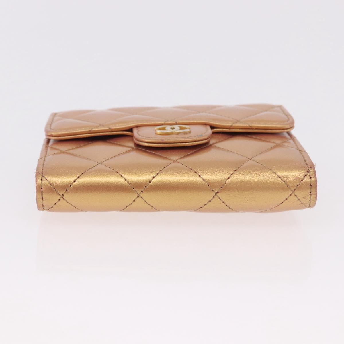 CHANEL Matelasse Compact Wallet Lamb Skin Gold CC Auth 184655M