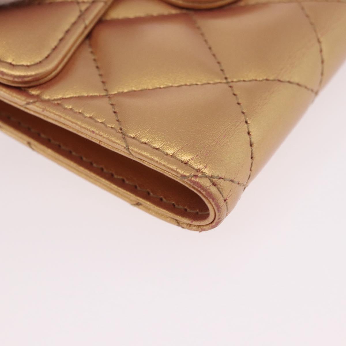 CHANEL Matelasse Compact Wallet Lamb Skin Gold CC Auth 184655M
