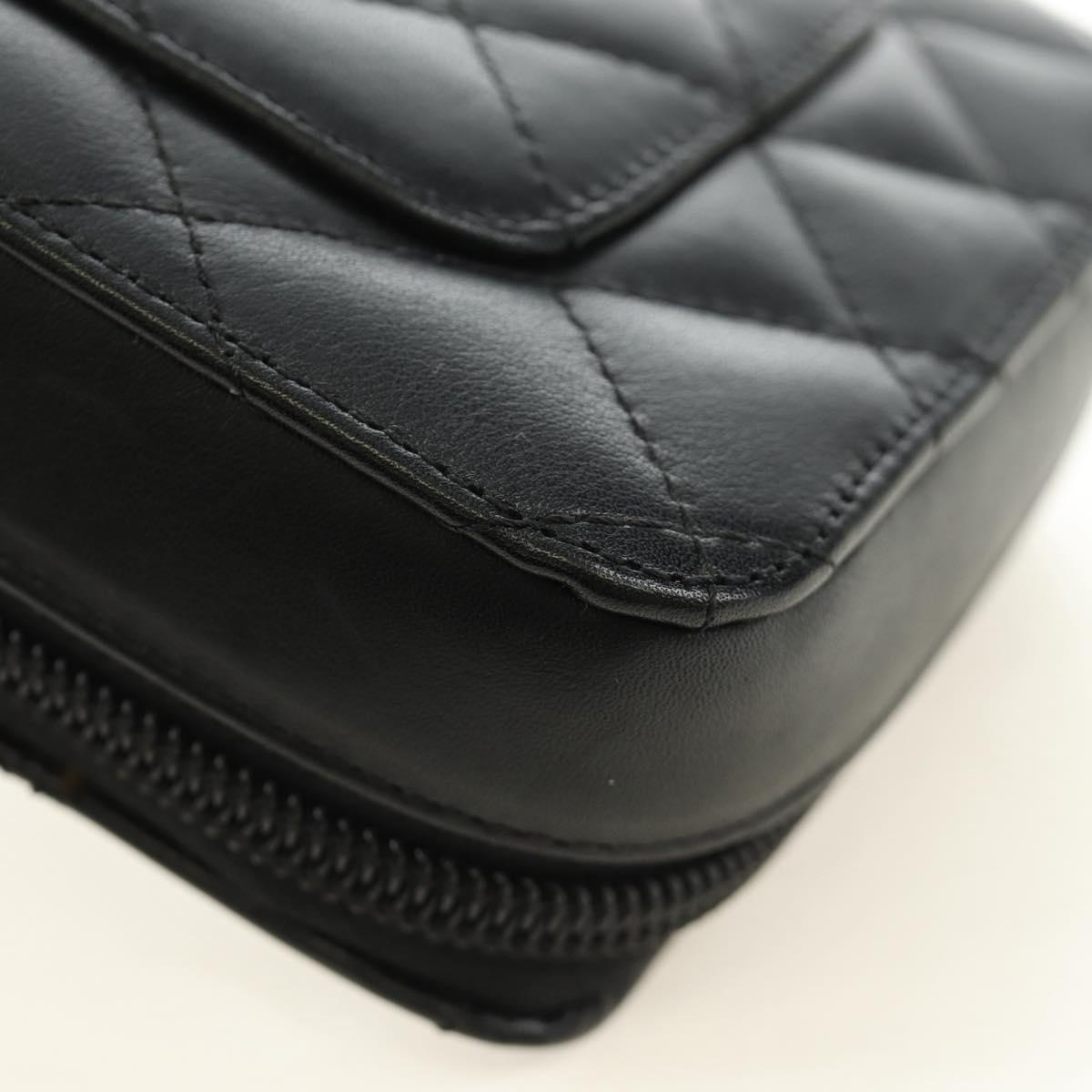 CHANEL Cambon Line Matelasse Pouch Leather Black Silver CC Auth 184661V