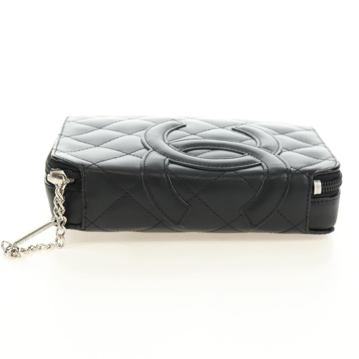 CHANEL Cambon Line Matelasse Pouch Leather Black Silver CC Auth 184661V