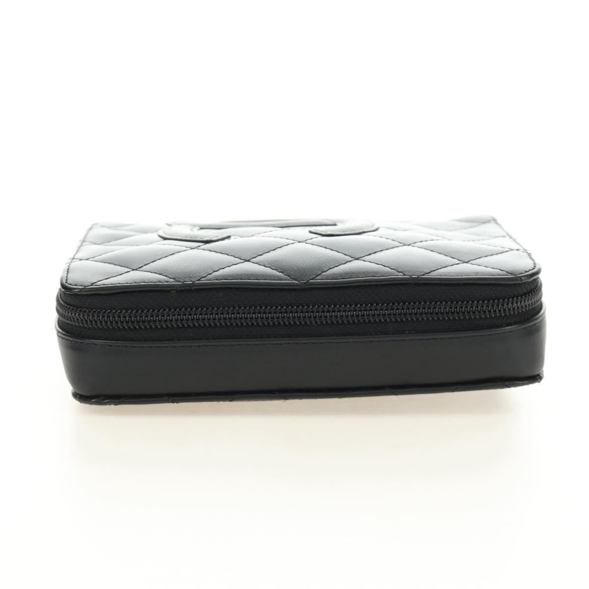 CHANEL Cambon Line Matelasse Pouch Leather Black Silver CC Auth 184661V