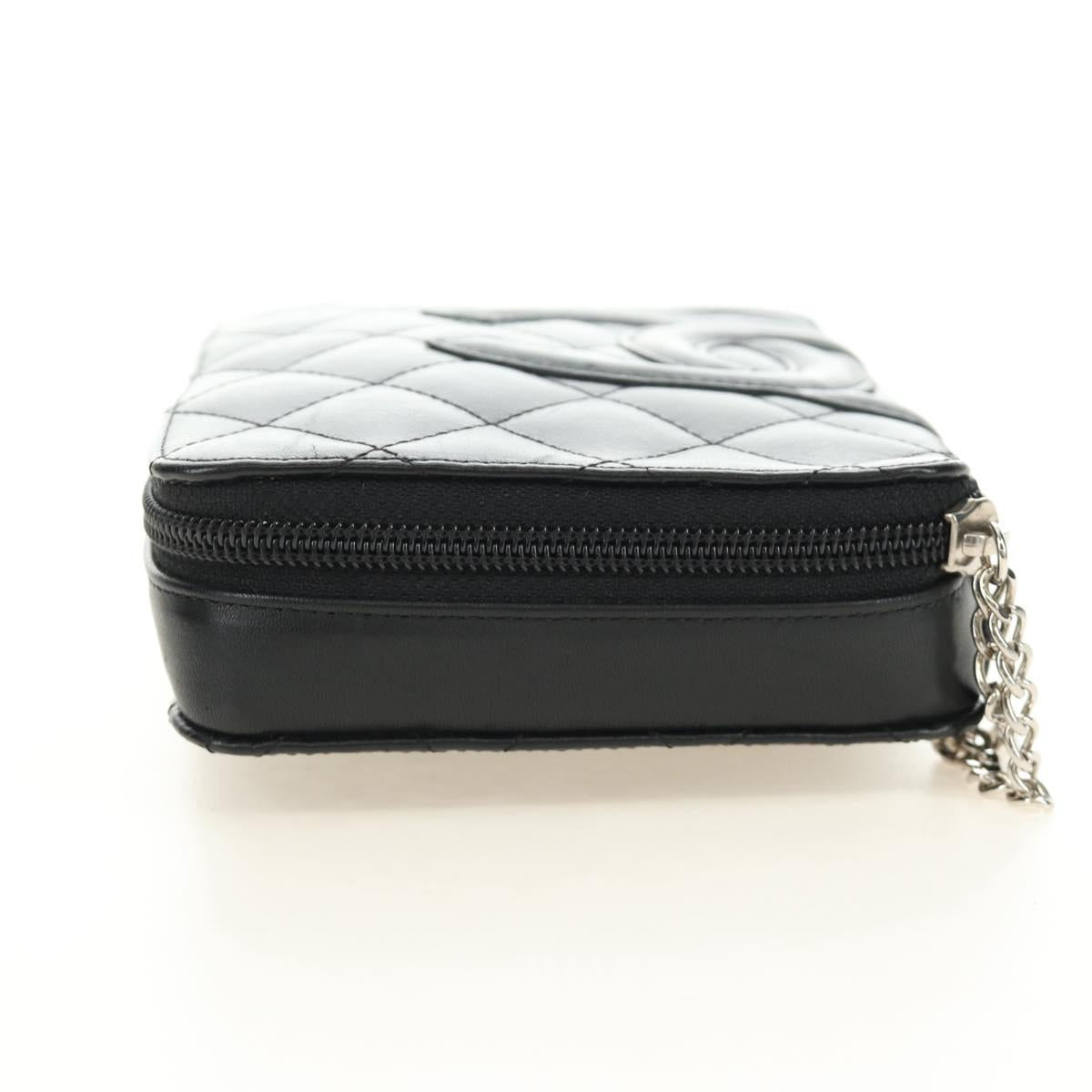 CHANEL Cambon Line Matelasse Pouch Leather Black Silver CC Auth 184661V