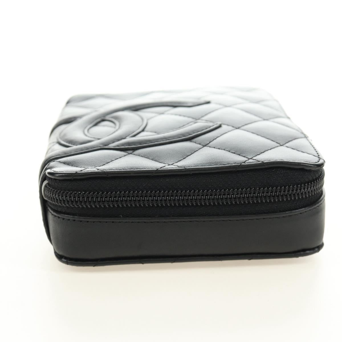 CHANEL Cambon Line Matelasse Pouch Leather Black Silver CC Auth 184661V