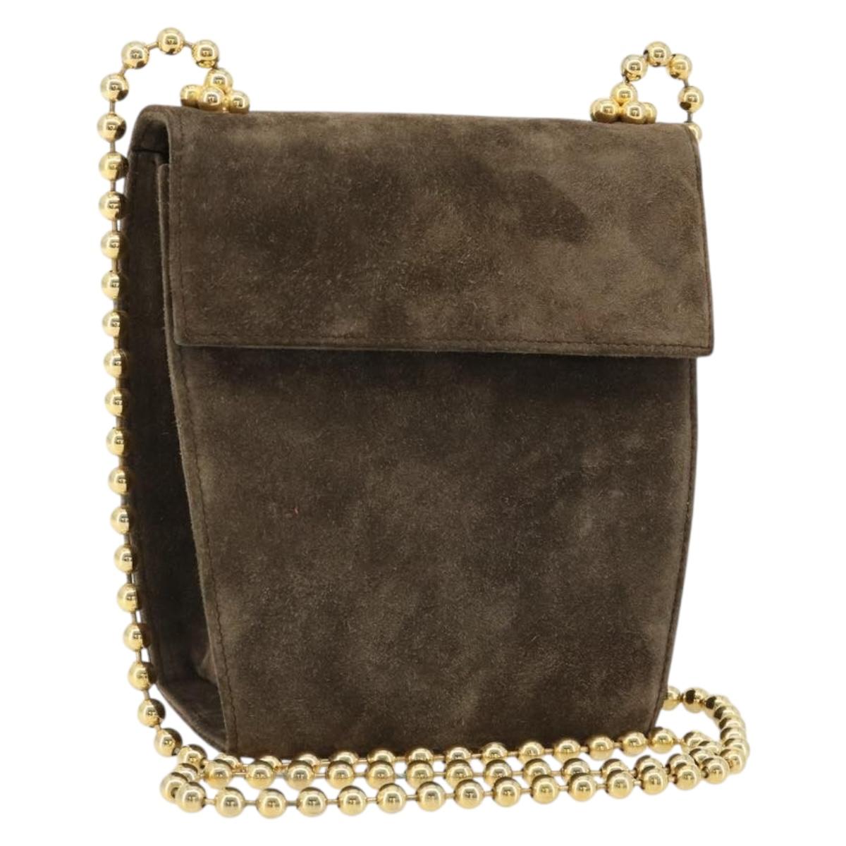 Salvatore Ferragamo Chain Shoulder Bag Suede Brown Gold Auth 184672