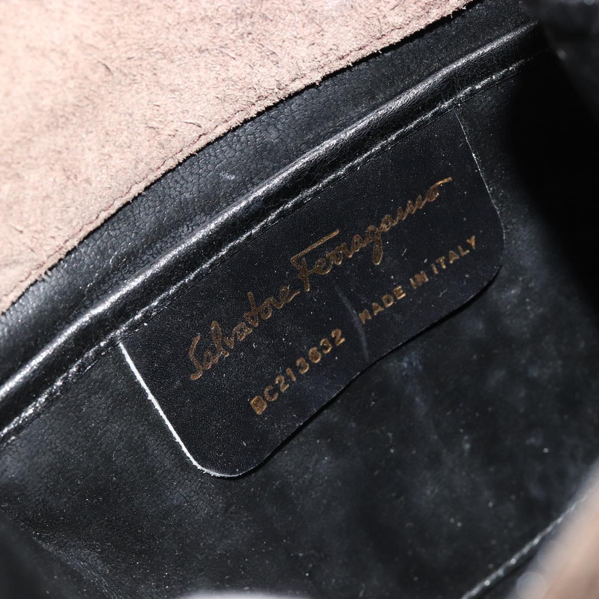 Salvatore Ferragamo Chain Shoulder Bag Suede Brown Gold Auth 184672