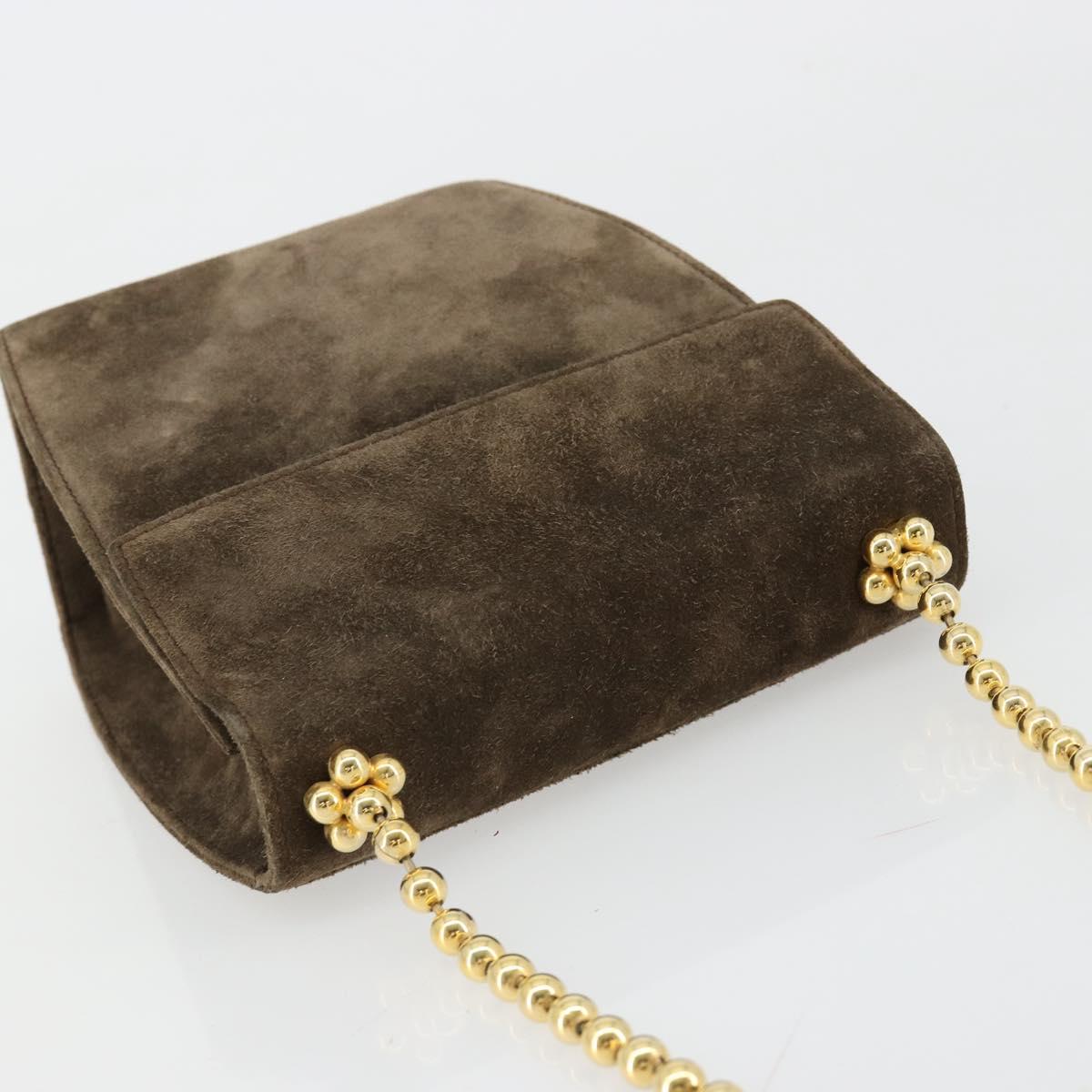 Salvatore Ferragamo Chain Shoulder Bag Suede Brown Gold Auth 184672