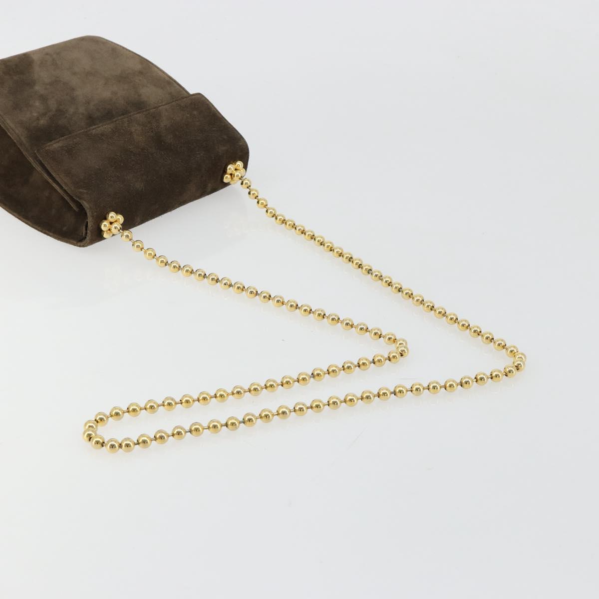 Salvatore Ferragamo Chain Shoulder Bag Suede Brown Gold Auth 184672