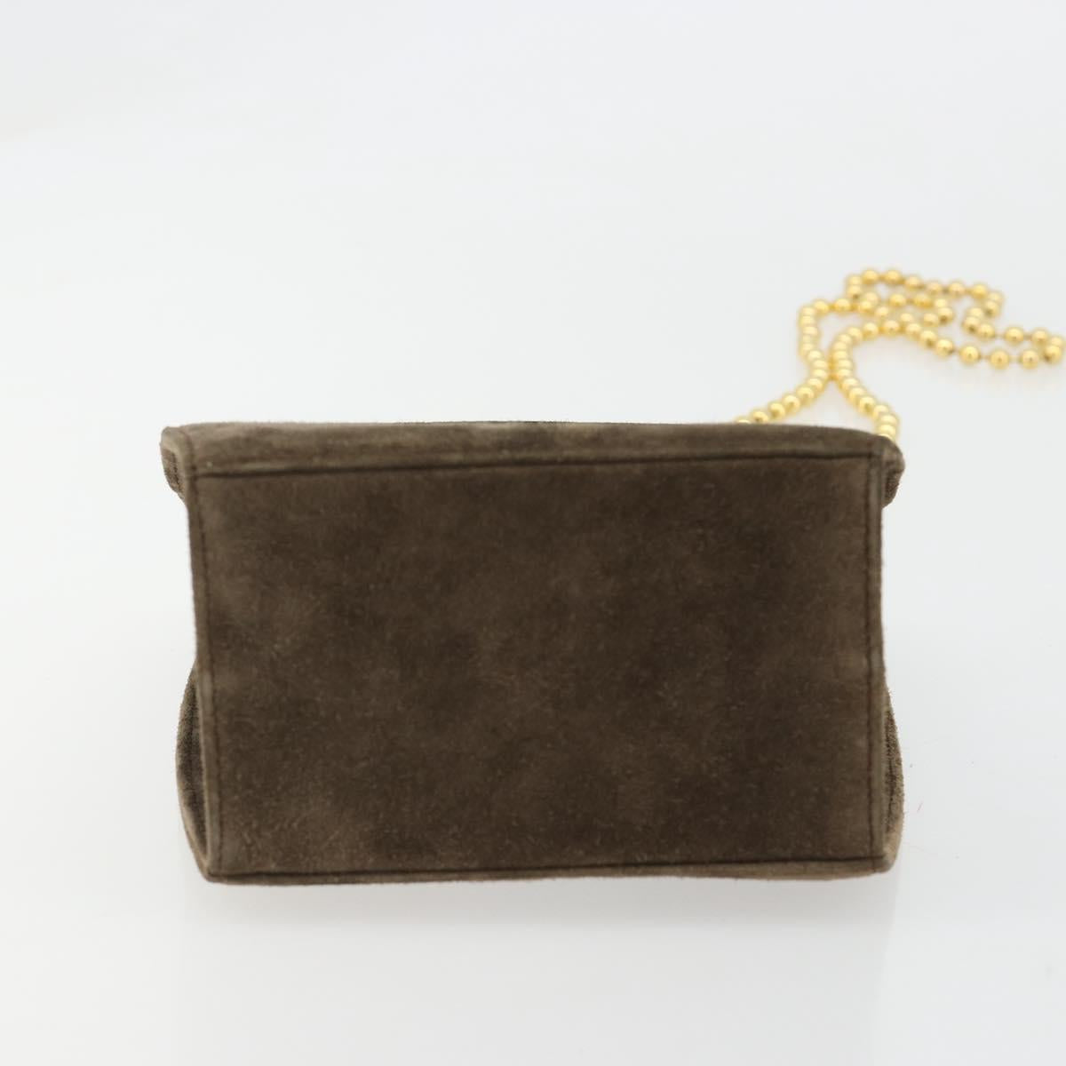 Salvatore Ferragamo Chain Shoulder Bag Suede Brown Gold Auth 184672