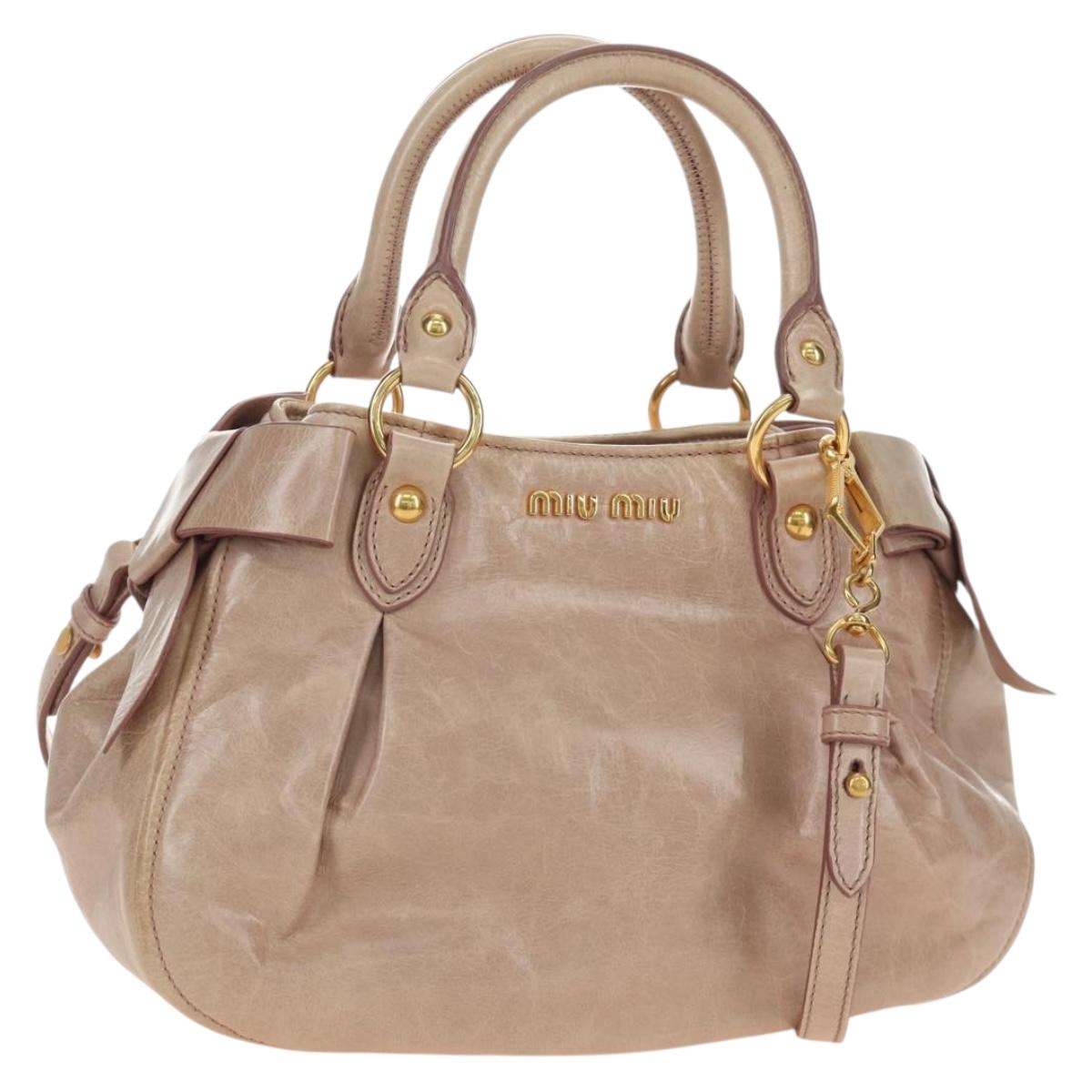Miu Miu Ribbon Hand Bag Leather 2way Beige Gold Auth 184677M