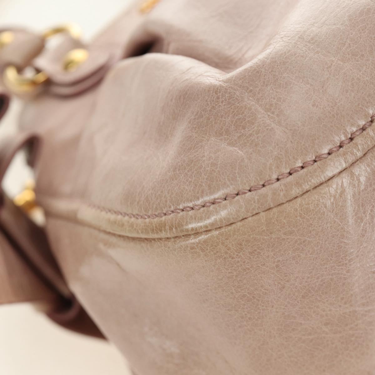 Miu Miu Ribbon Hand Bag Leather 2way Beige Gold Auth 184677M