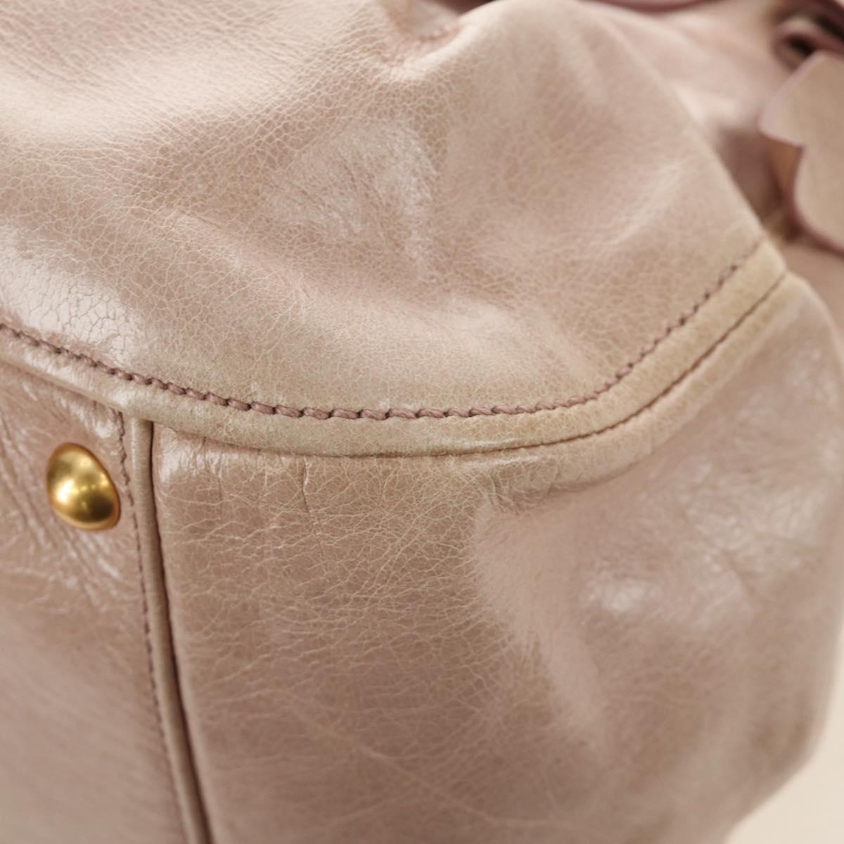 Miu Miu Ribbon Hand Bag Leather 2way Beige Gold Auth 184677M