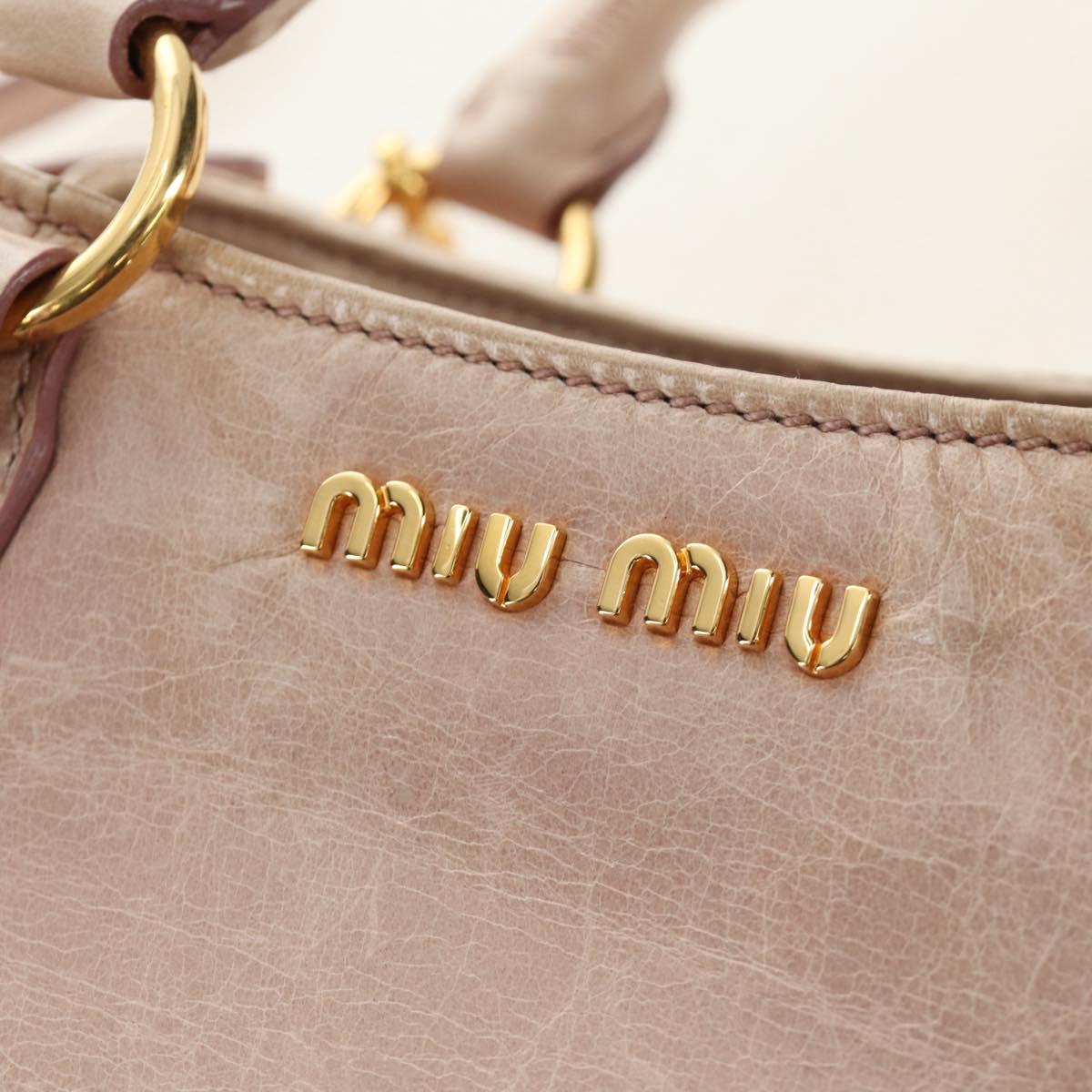 Miu Miu Ribbon Hand Bag Leather 2way Beige Gold Auth 184677M