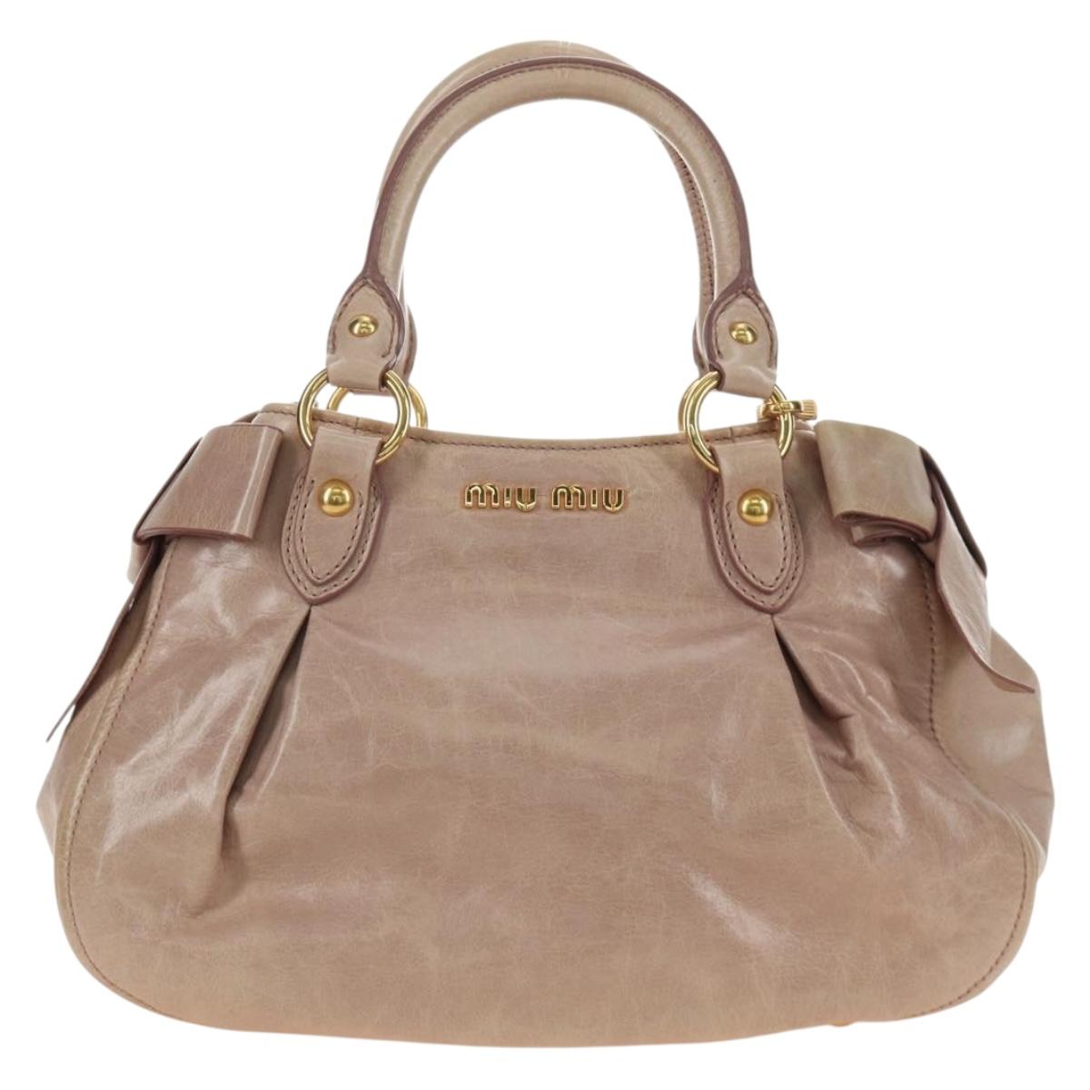 Miu Miu Ribbon Hand Bag Leather 2way Beige Gold Auth 184677M