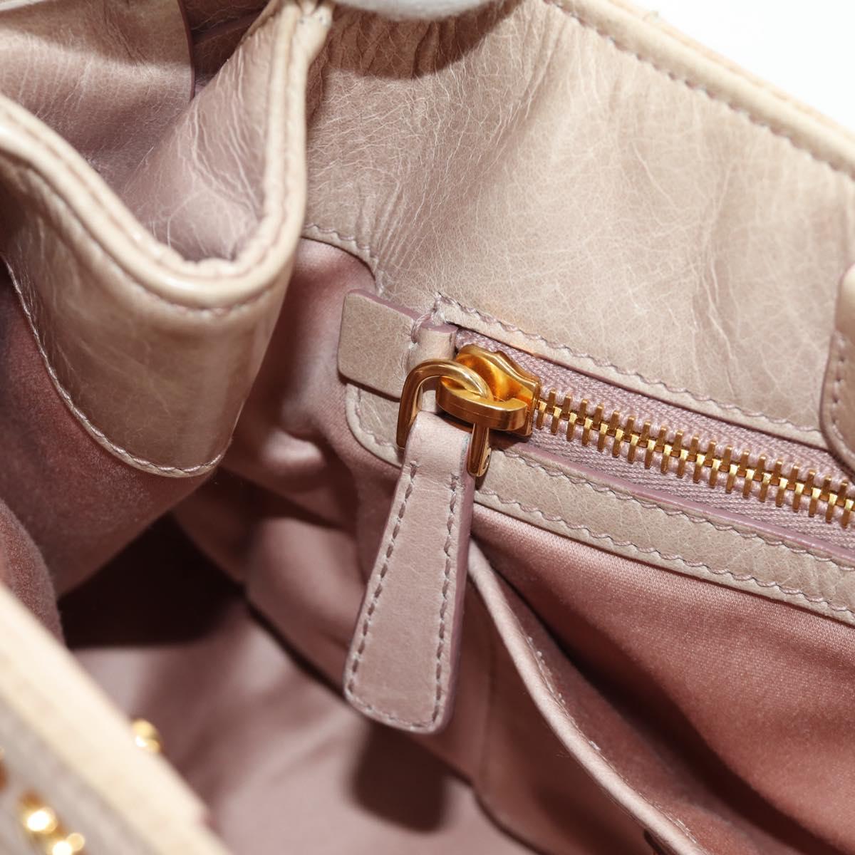 Miu Miu Ribbon Hand Bag Leather 2way Beige Gold Auth 184677M