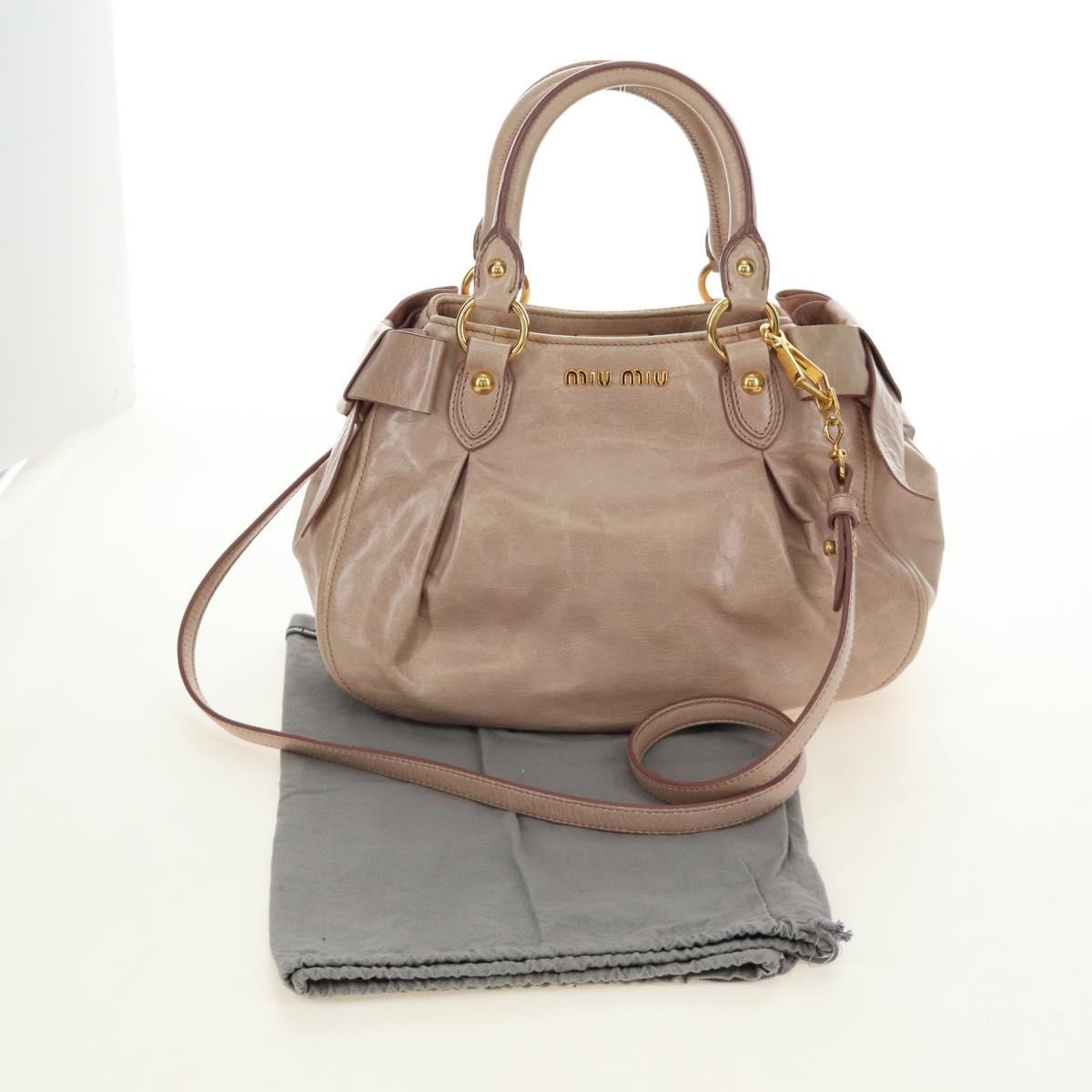 Miu Miu Ribbon Hand Bag Leather 2way Beige Gold Auth 184677M