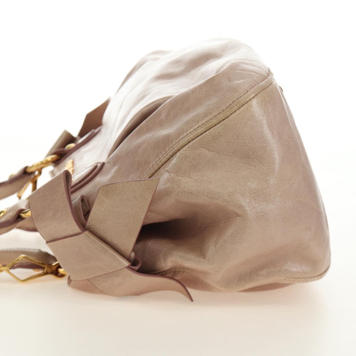 Miu Miu Ribbon Hand Bag Leather 2way Beige Gold Auth 184677M