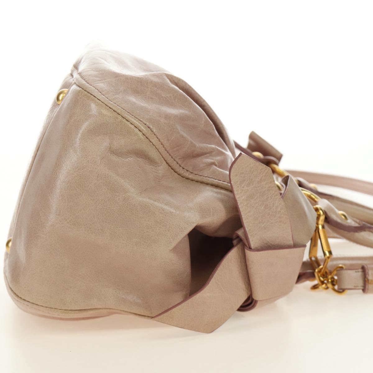 Miu Miu Ribbon Hand Bag Leather 2way Beige Gold Auth 184677M