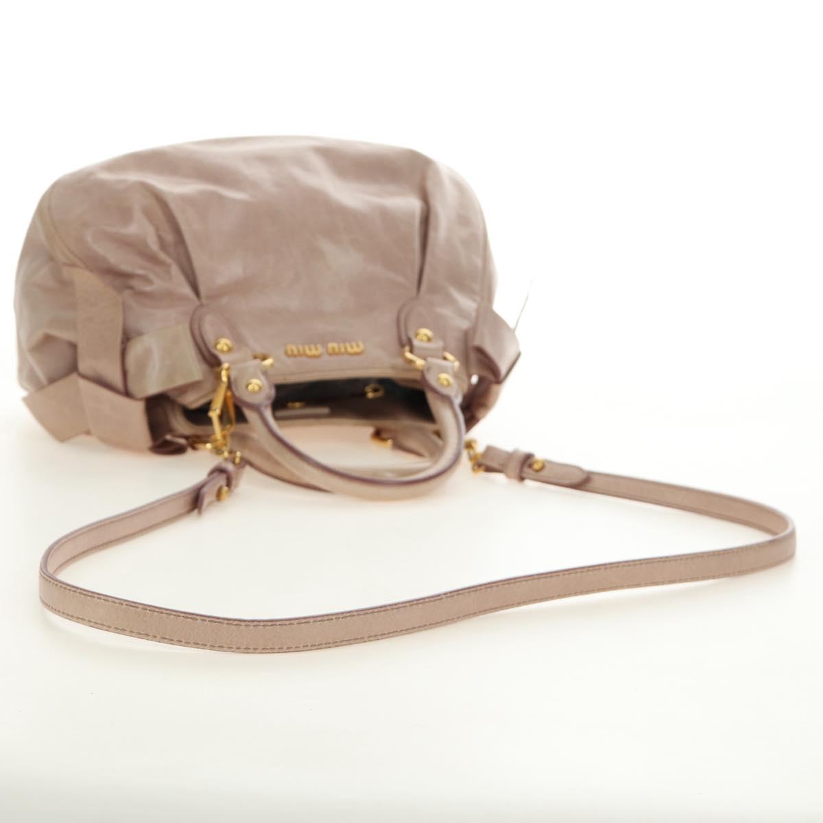 Miu Miu Ribbon Hand Bag Leather 2way Beige Gold Auth 184677M