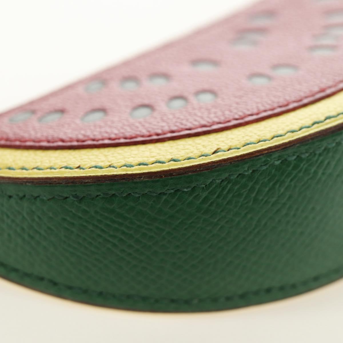 HERMES Watermelon Coin Purse Leather Red Auth 184685M