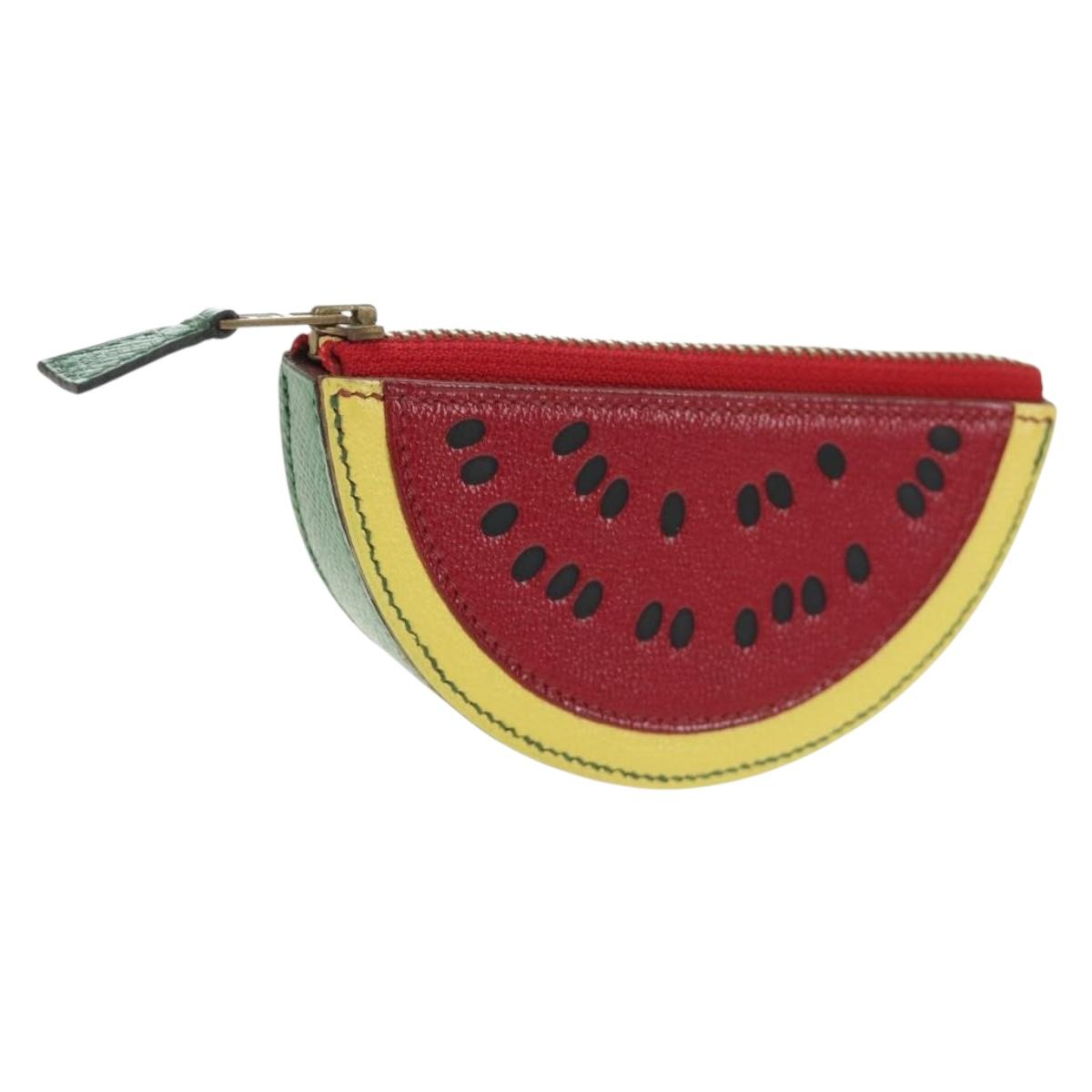 HERMES Watermelon Coin Purse Leather Red Auth 184685M