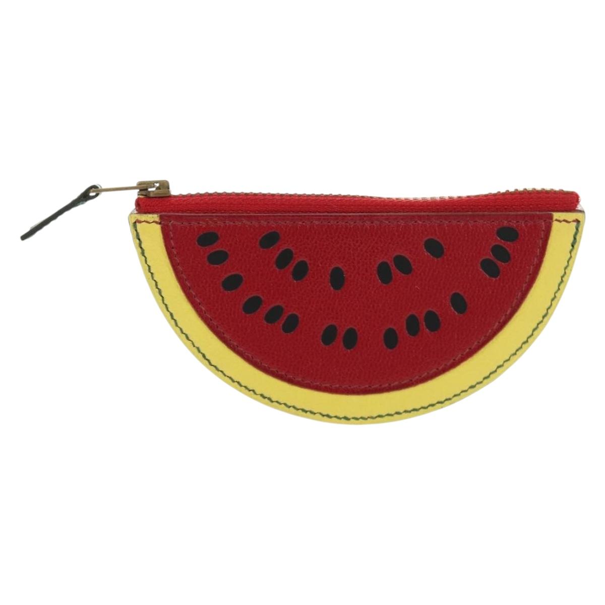 HERMES Watermelon Coin Purse Leather Red Auth 184685M