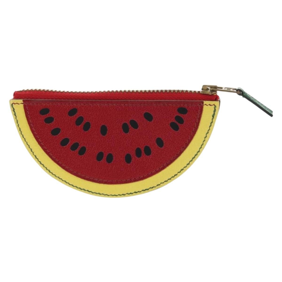 HERMES Watermelon Coin Purse Leather Red Auth 184685M